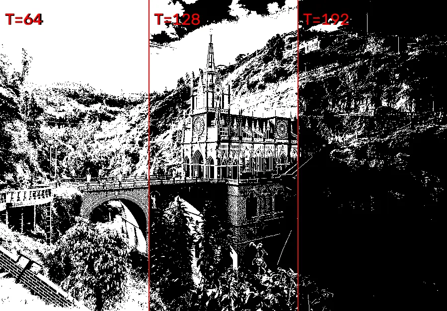 1-Bit Threshold, applied to “Santuario de Las Lajas, Ipiales, Colombia, 2015-07-21, DD 21-23 HDR”