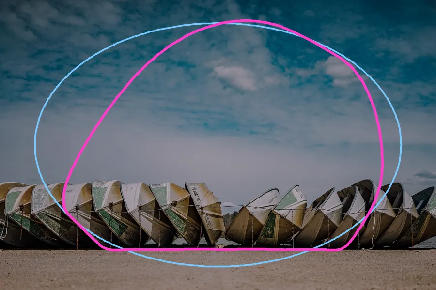 Active Contour Snake, applied to “Stacked boats (Unsplash)”