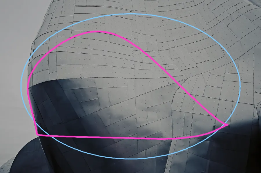 Active Contour Snake, applied to “Curvy metal facade (Unsplash)”