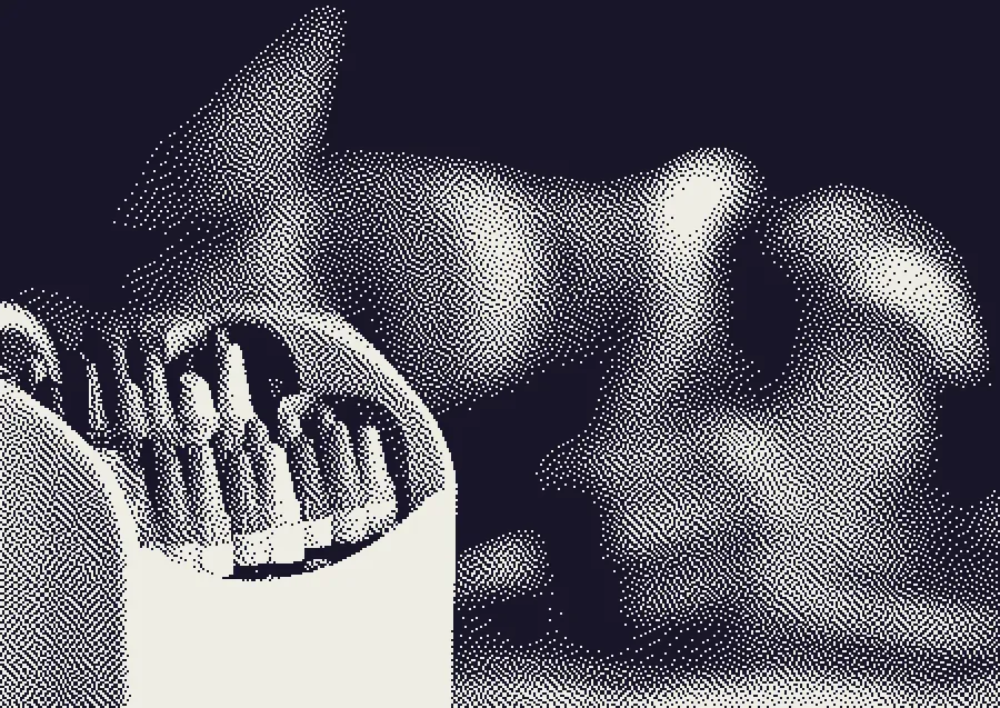 Atkinson Dither, applied to “Crayons beside child coloring (Unsplash)”