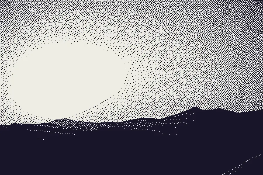 Atkinson Dither, applied to “Desert Sunrise (Unsplash)”