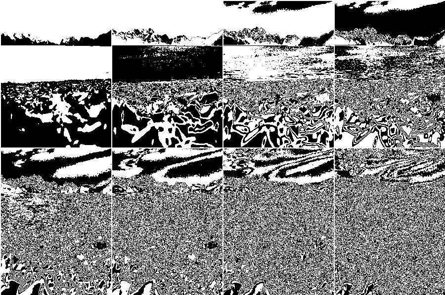 Bit-Plane Slicing, applied to “Rocky beach 1 (Unsplash)”