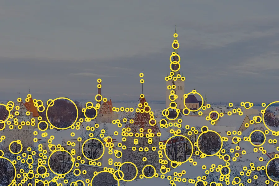 Blob Detection, applied to “City covered in snow (Unsplash)”