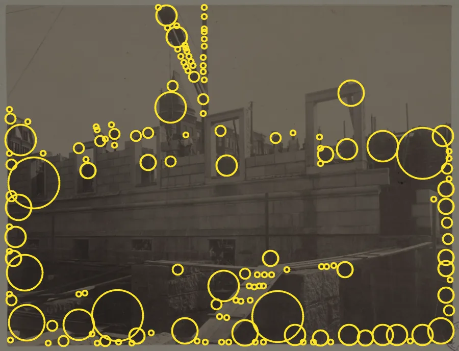Blob Detection, applied to “Dartmouth Street Facade, construction of the McKim Building”