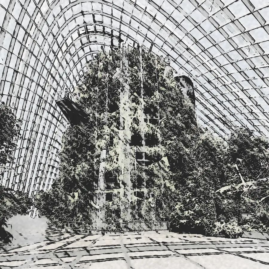 Charcoal Contours, applied to “Cloud Forest, Gardens by the Bay, Singapore”