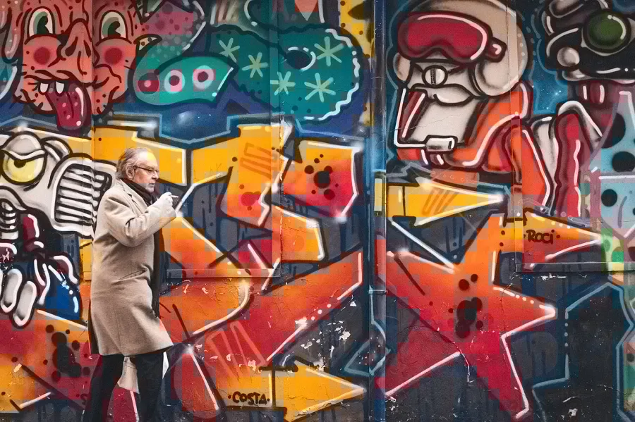 Chroma Subsampling, applied to “Man smoking in front of graffiti (Unsplash)”