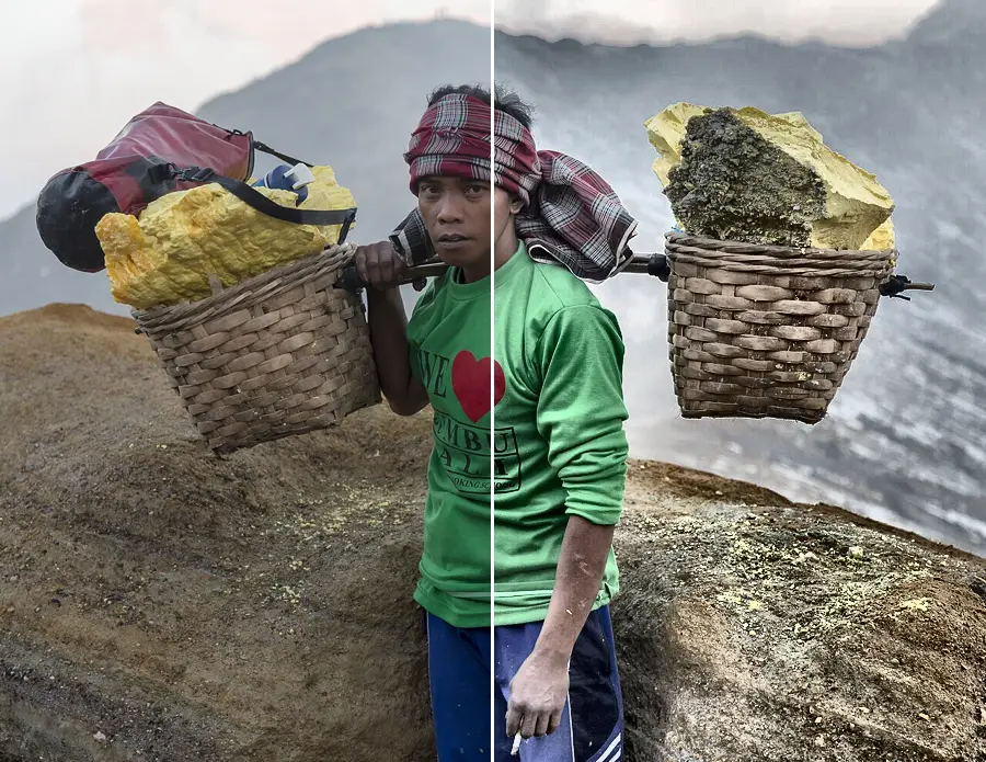 CLAHE Local Contrast, applied to “Kawah-Ijen Indonesia Ijen-Sulfur-Miner-01”