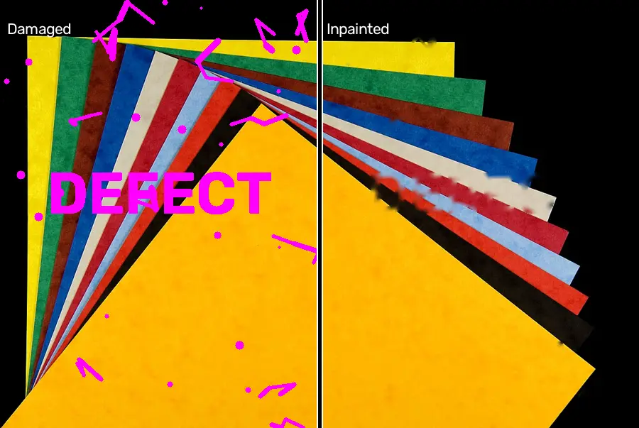 Classical Image Inpainting, applied to “Coloured, textured craft card edit”