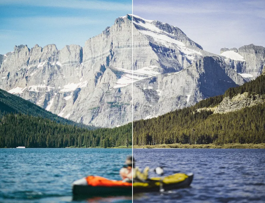 Color-Blindness Simulation, applied to “Kayak on a mountain lake (Unsplash)”