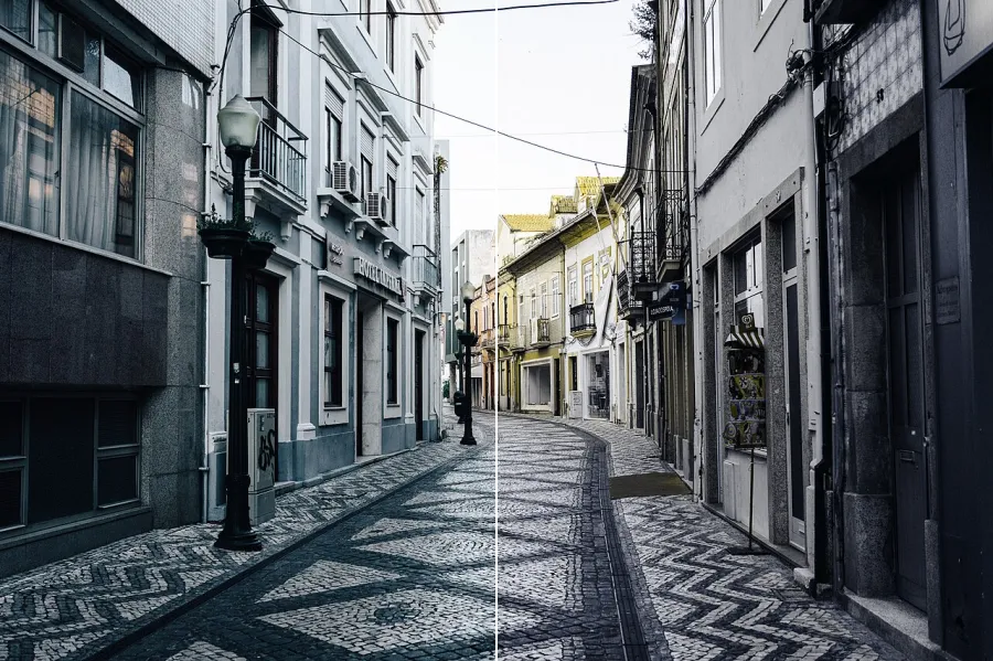 Color-Blindness Simulation, applied to “Quaint City Streets (Unsplash)”