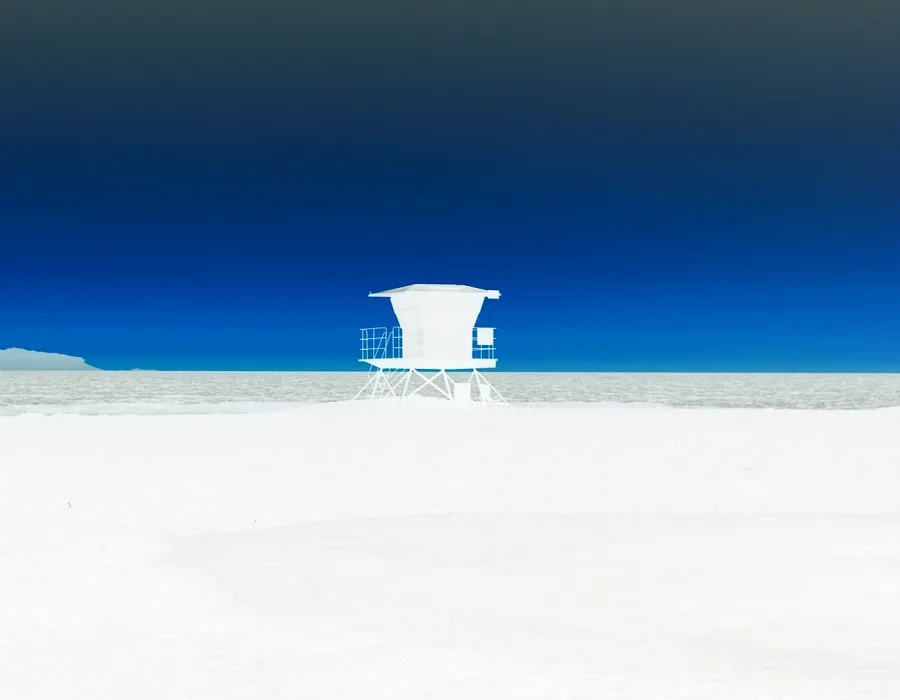 Color Inversion, applied to “Lifeguard station at Huntington Beach (Unsplash)”