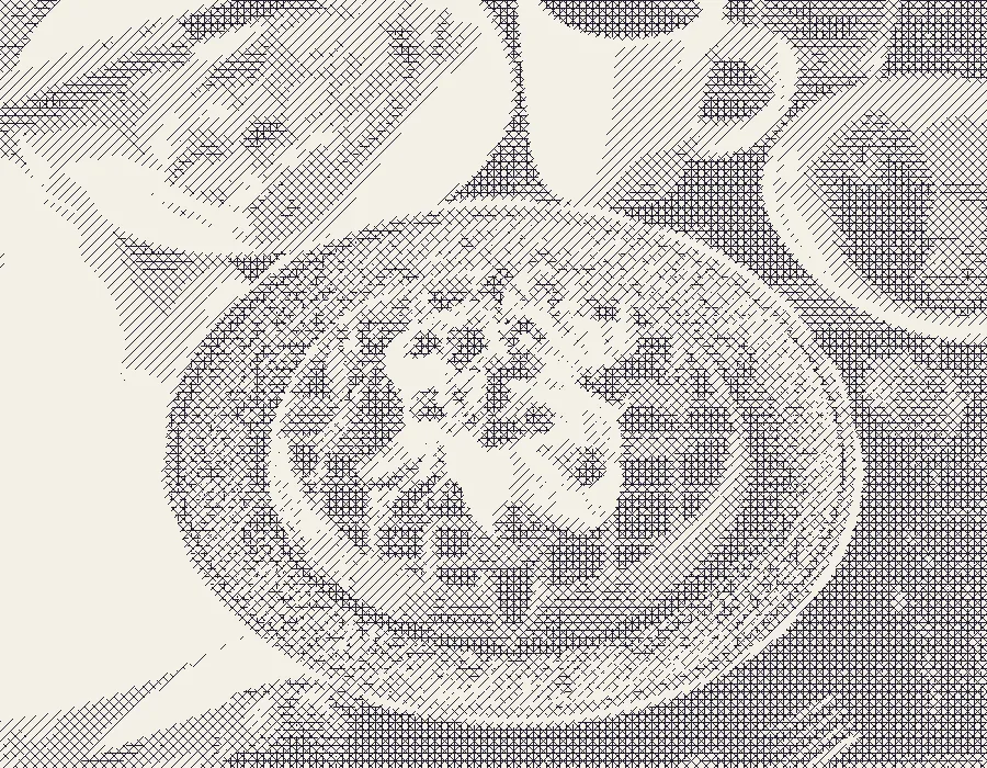 Crosshatching, applied to “Fruit waffles and coffee (Unsplash)”