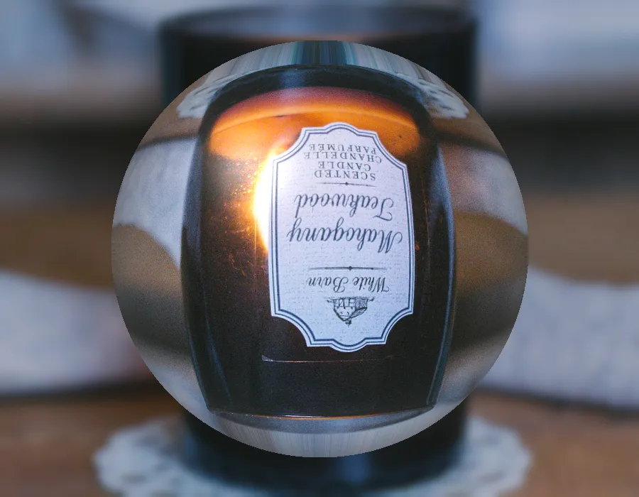 Crystal Ball Refraction, applied to “Mahogany teakwood scented candle (cropped)”