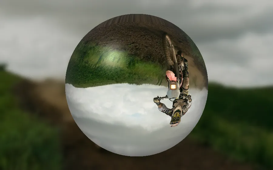 Crystal Ball Refraction, applied to “Motorbike dirt road (Unsplash)”