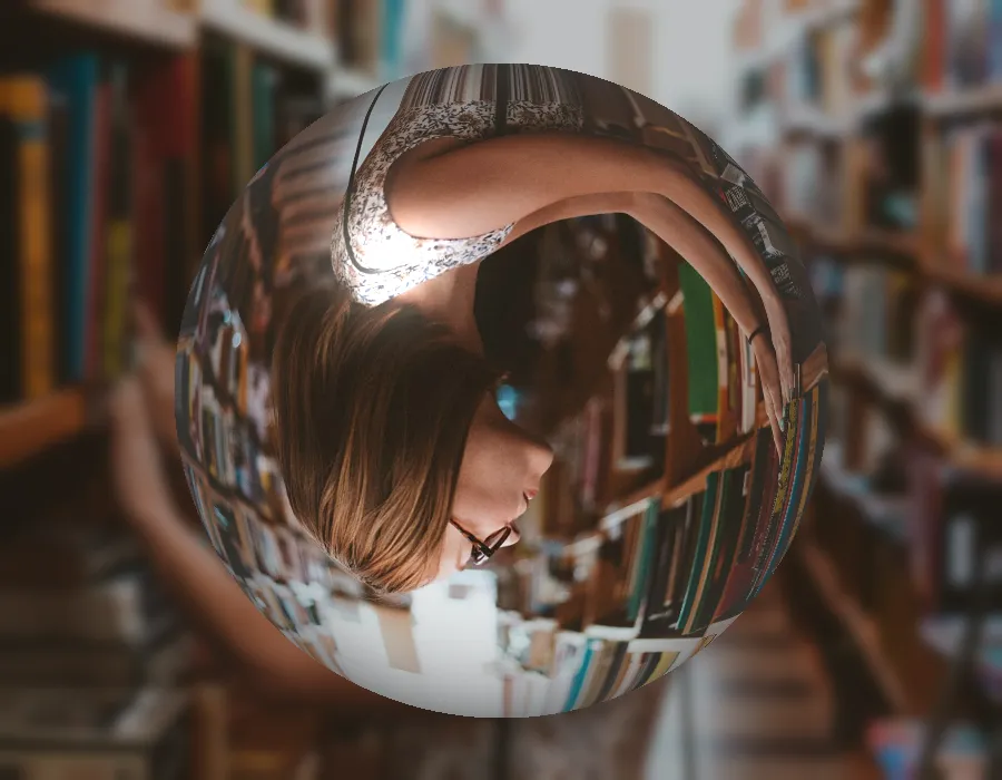 Crystal Ball Refraction, applied to “Library, Charlotte”
