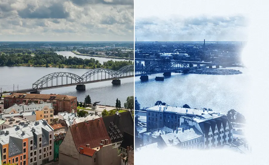 Cyanotype Simulation, applied to “Vistas desde la iglesia de San Pedro, Riga, Letonia, 2012-08-07, DD 01”