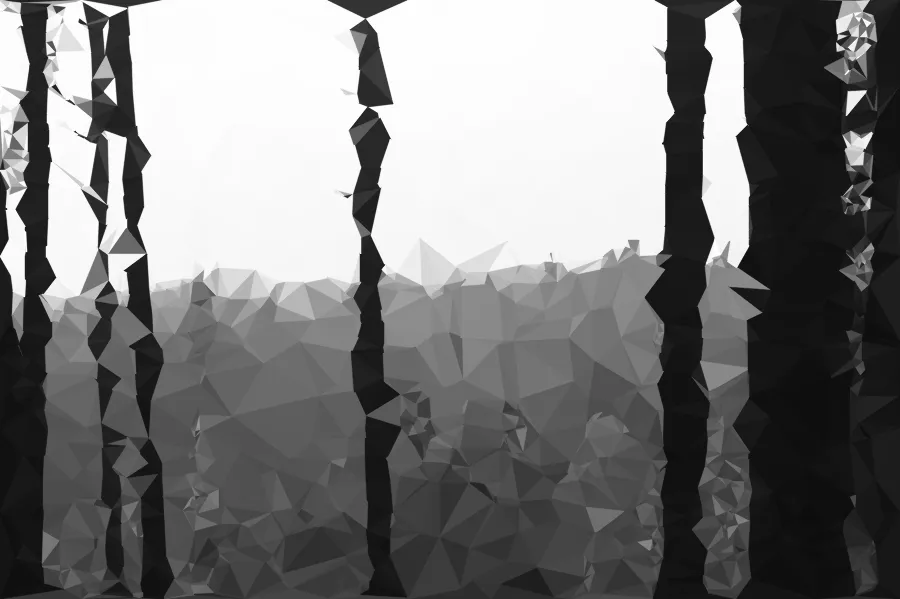 Delaunay Triangle Mosaic, applied to “Black and white conifer forest (Unsplash)”