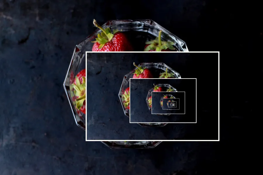 Droste Recursion, applied to “Bowl of Strawberries (Unsplash)”