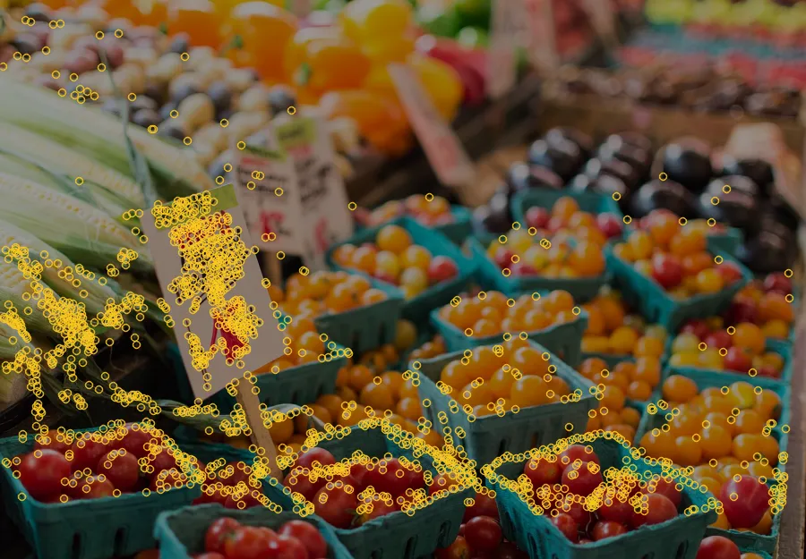 FAST Corners, applied to “Fresh From the Market (Unsplash)”