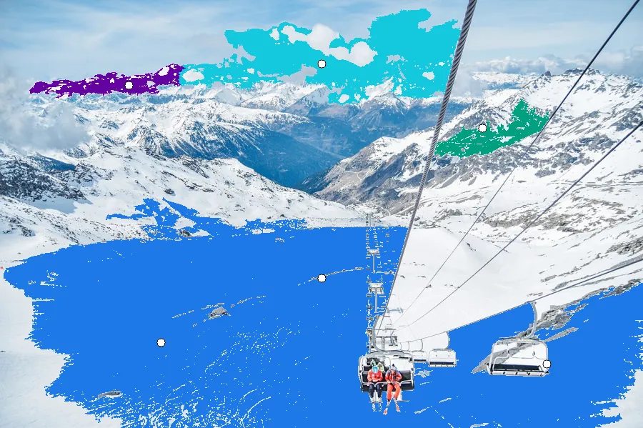 Flood Fill, applied to “Ski lift people on snow mountains (Unsplash)”