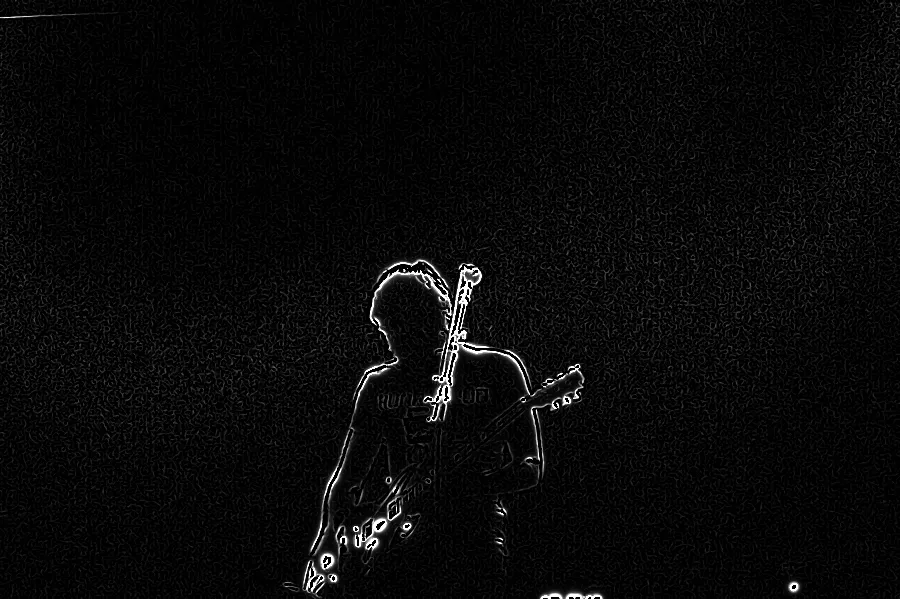 Frangi Ridge Filter, applied to “Monochrome guitar player (Unsplash)”