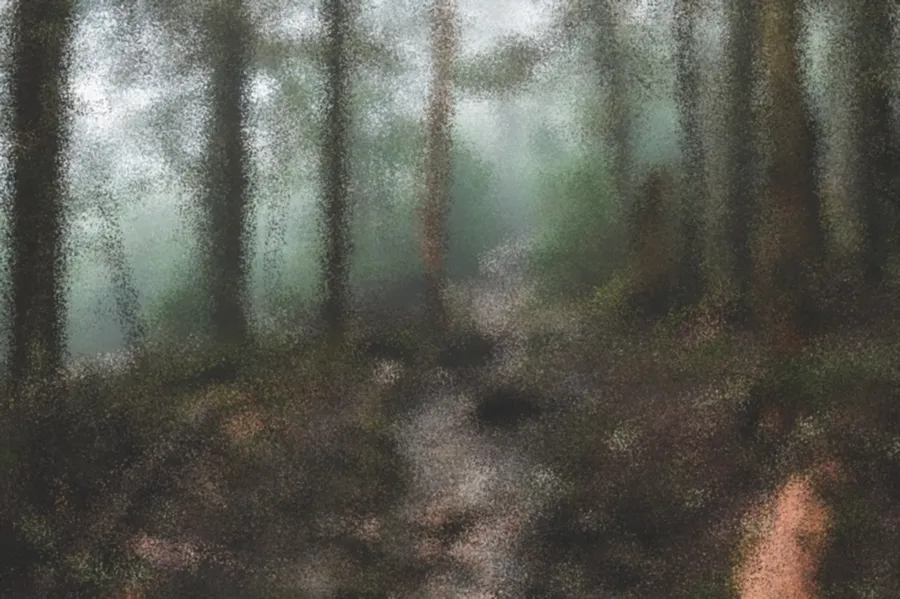 Frosted Glass, applied to “Misty forest creek (Unsplash)”