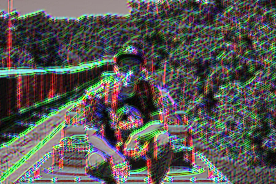 Gabor Filter Bank, applied to “Train surfing backpacker (Unsplash)”