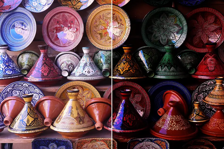 Gamma Curve, applied to “Tajines in a pottery shop in Morocco”