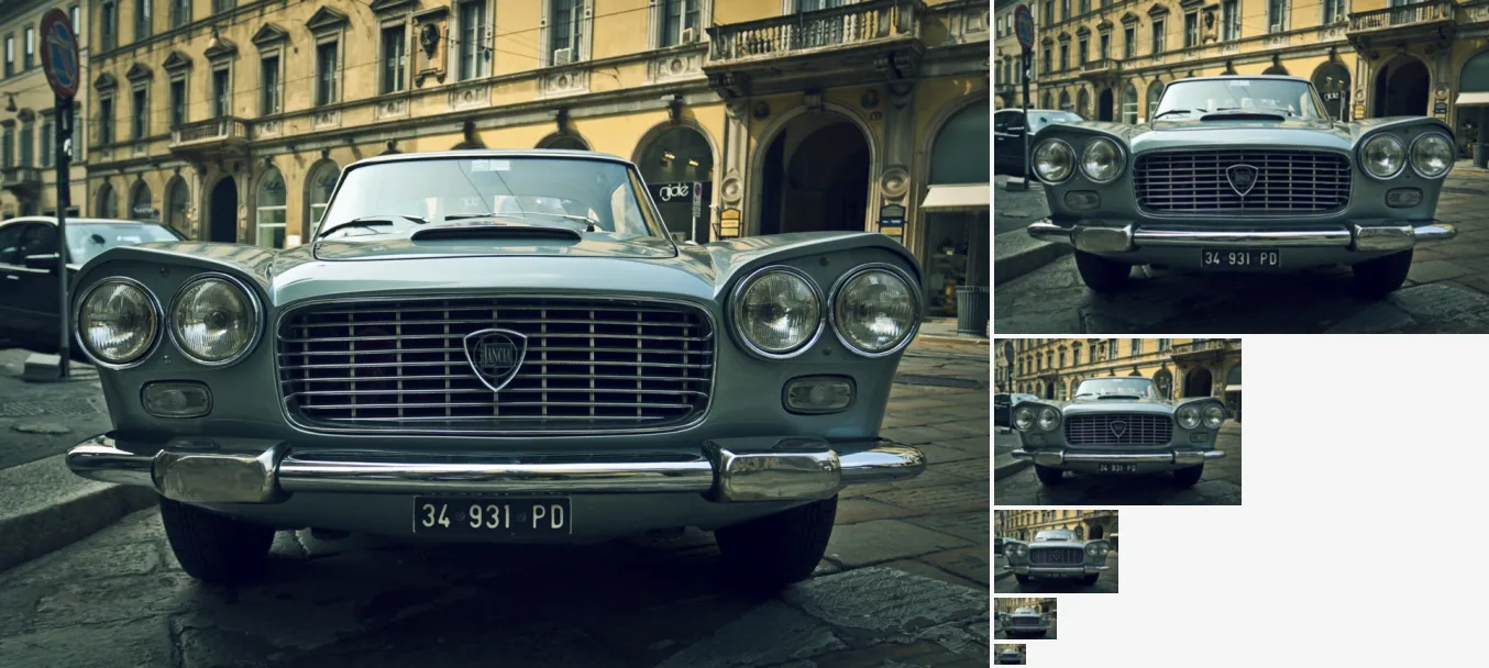 Gaussian Pyramid, applied to “Vintage european car (Unsplash)”