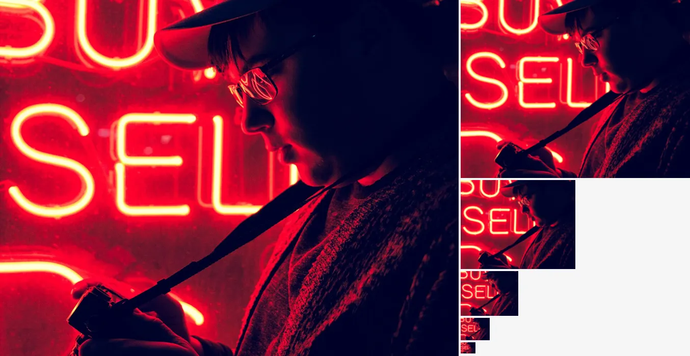 Gaussian Pyramid, applied to “Neon.2 (Unsplash)”