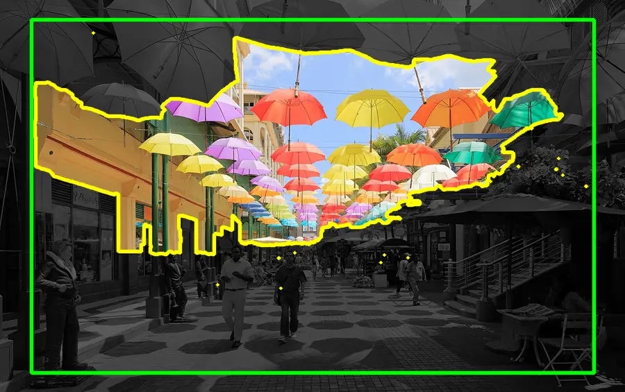 GrabCut Mask, applied to “Umbrellas at Caudan Waterfront Mall”