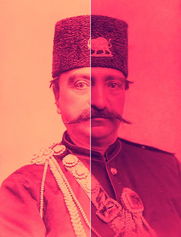 Gradient Map, applied to “Naser al-Din Shah Qajar, close up, with slight smile by Nadar”