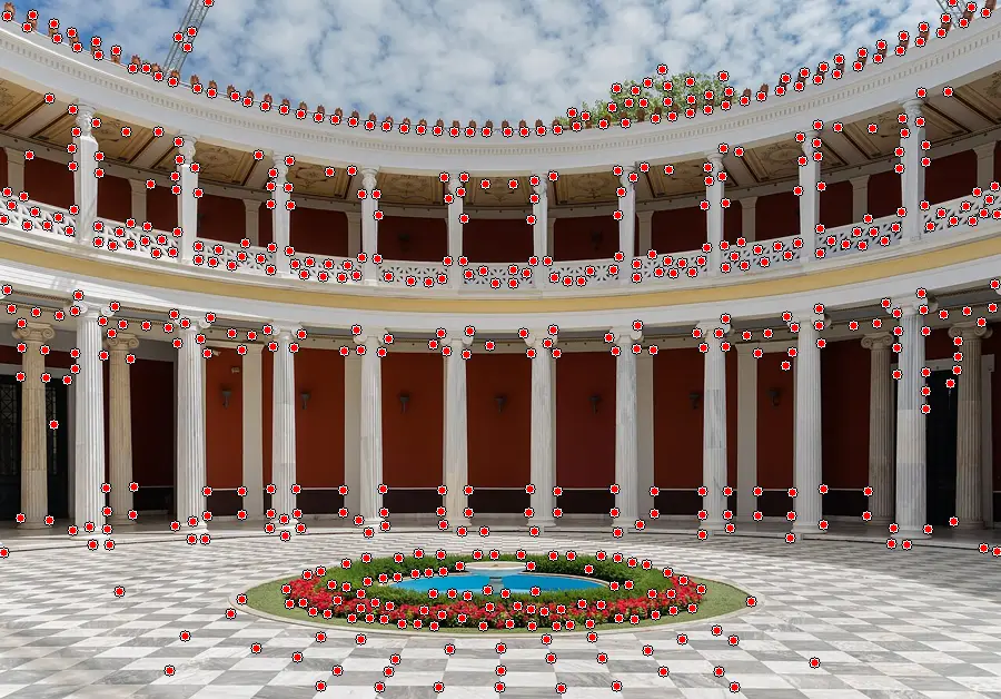 Harris Corner Detection, applied to “Courtyard Zappeion Athens, Greece”