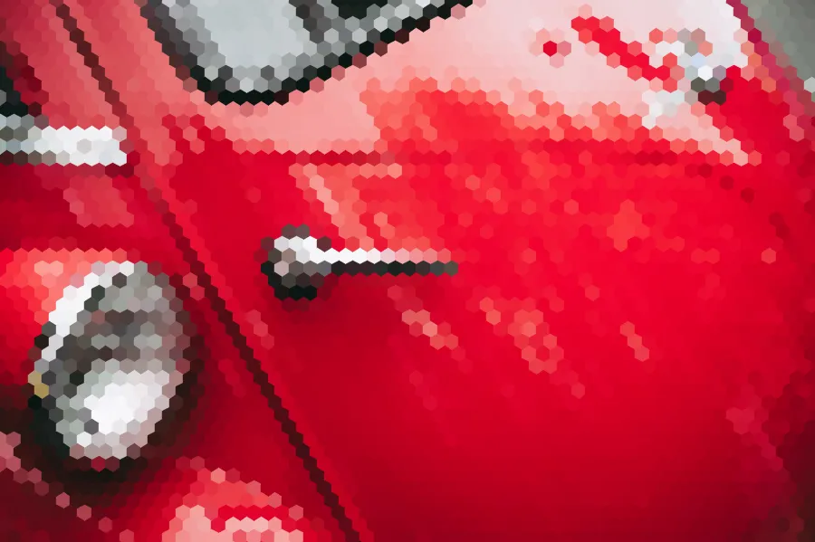 Hexagonal Pixels, applied to “Red vintage bmw (Unsplash)”