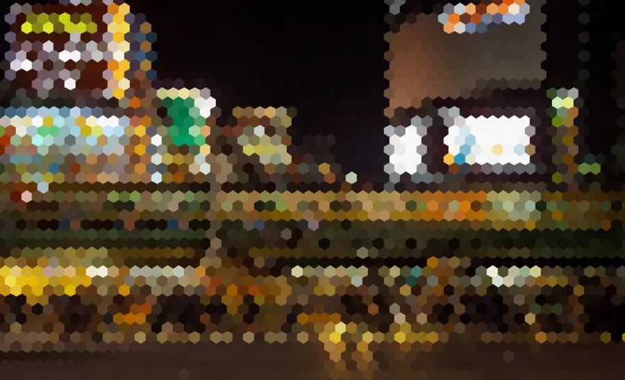 Hexagonal Pixels, applied to “Busy Nights in Shinjuku (Unsplash)”