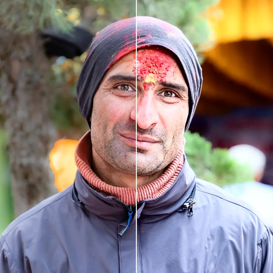 Histogram Equalization, applied to “Portrait Nepalese hindu priest in Kathmandu-070A2930”