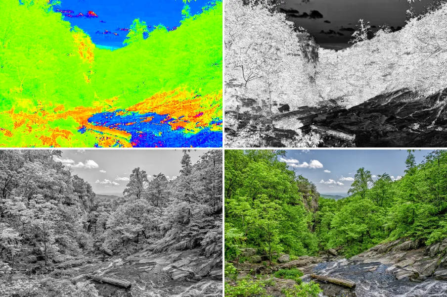 HSV Channel Split, applied to “ForestWaterfall(byJerryAdney)”