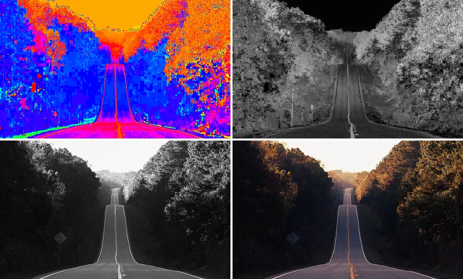HSV Channel Split, applied to “Highway 212, Lithonia, United States (Unsplash)”