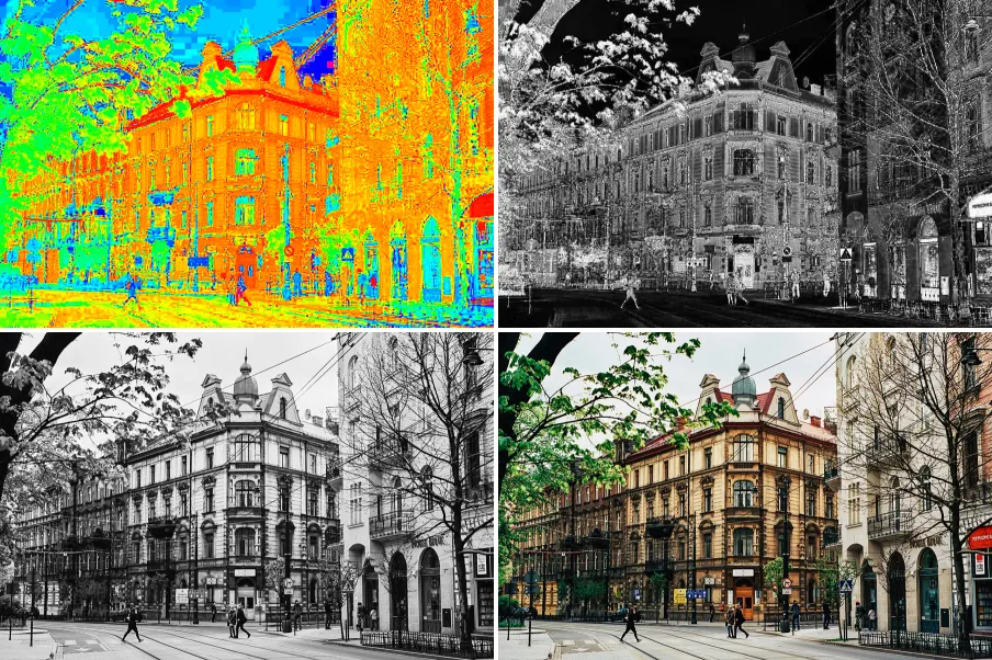 HSV Channel Split, applied to “Krakow Old Town (Unsplash)”