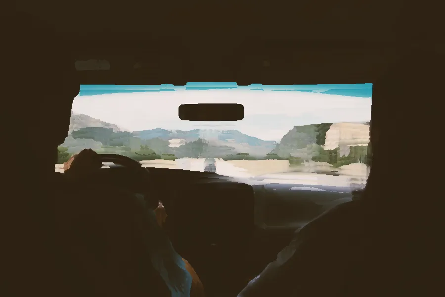 Kuwahara Filter, applied to “Road trip interior (Unsplash)”
