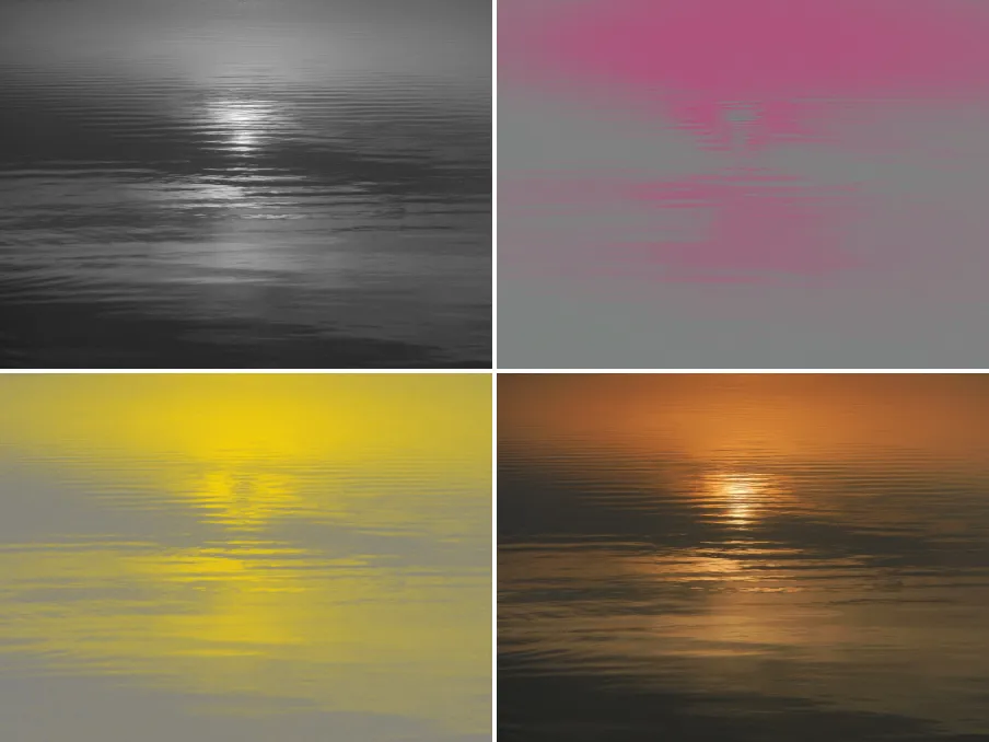 Lab Opponent Channels, applied to “Setting sun reflection (Unsplash)”