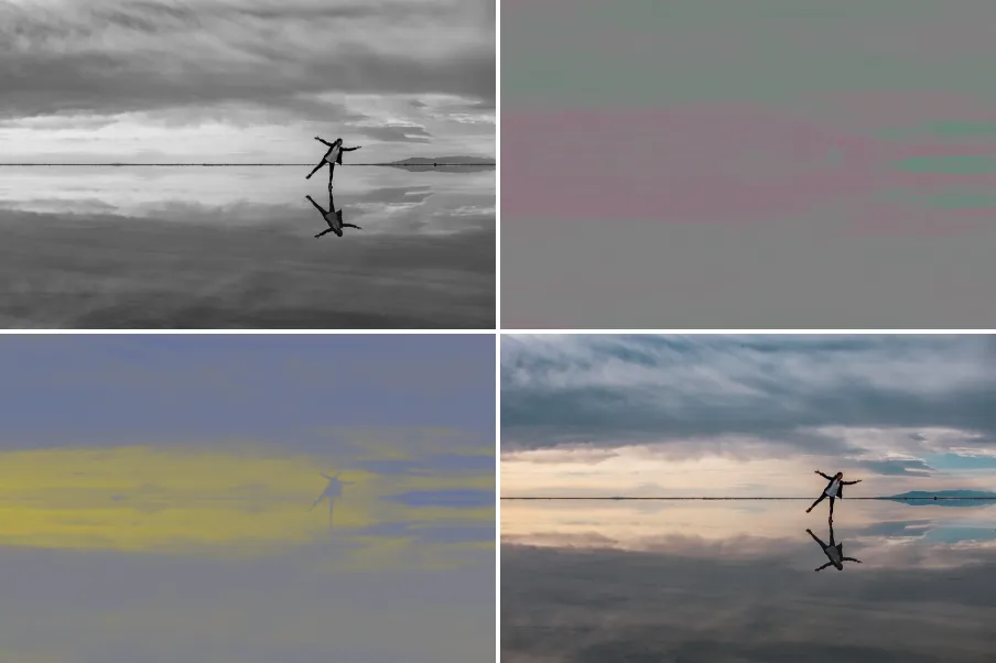 Lab Opponent Channels, applied to “Water sky reflection (Unsplash)”