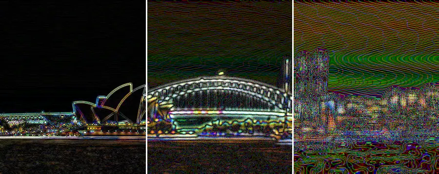 Laplacian of Gaussian, applied to “Sydney Opera House and Harbour Bridge Dusk (3) 2019-06-21”