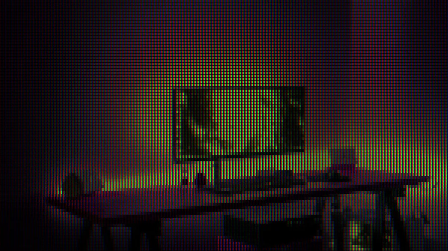 LCD Subpixel View, applied to “Desktop purple neon light (Unsplash)”