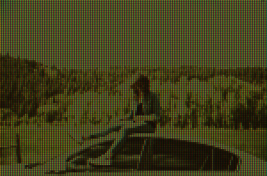 LCD Subpixel View, applied to “Young woman in denim sitting on car roof (Unsplash)”