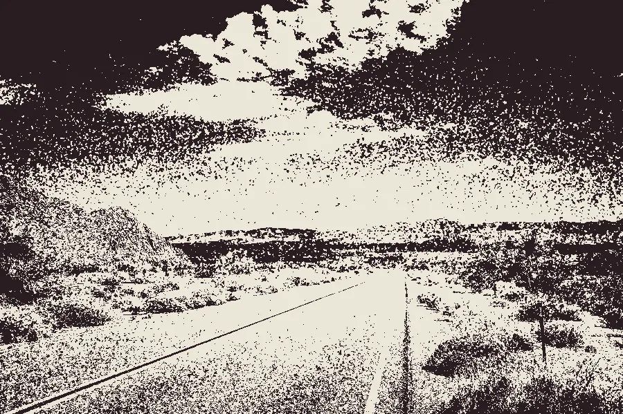 Mezzotint, applied to “Desert Empty Highway (Unsplash)”