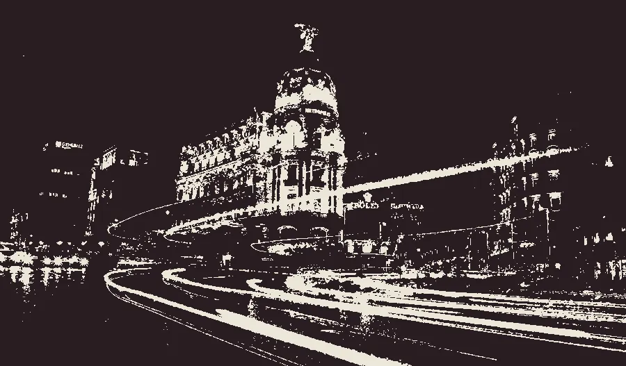Mezzotint, applied to “Metropolis at night (Unsplash)”