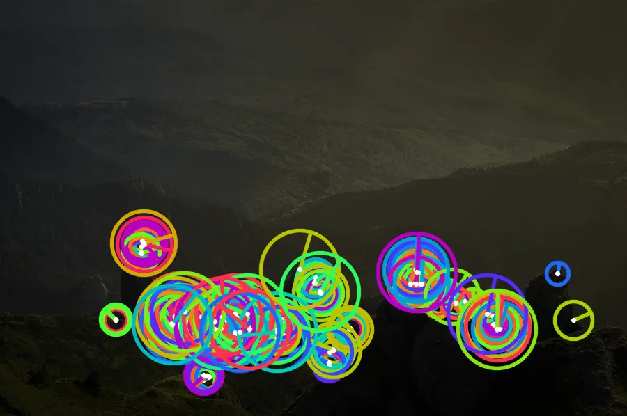 ORB Keypoints, applied to “Alone in the unspoilt wilderness (Unsplash)”