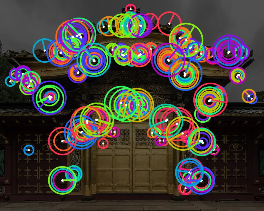 ORB Keypoints, applied to “Golden gate of Ueno Tōshō-gū Shinto shrine, Tokyo, Japan”