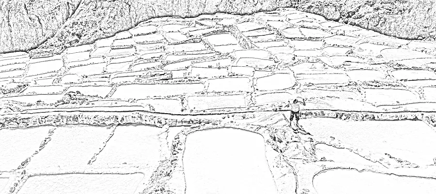 Pencil Sketch, applied to “Salineras de Maras, Maras, Perú, 2015-07-30, DD 17”